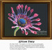 A vibrant flower with spoon-like pink and purple petals and a blue center is captured as a counted cross stitch pattern.