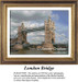 A historic bridge with twin towers stretches over the Thames River, brought to life as a counted cross stitch pattern.