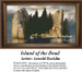 A cloaked figure approaches an island shrouded in darkness, depicted as a counted cross stitch pattern, ready for your next cross stitch project.