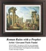A scene of ancient Roman ruins filled with figures, designed as a downloadable pattern based on Giovanni Paolo Pannini's artwork.