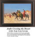 A group of men on camels traverse a sun-drenched desert landscape in this cross stitch design by Jean-Leon Gerome, showcasing an arid, hazy scene.