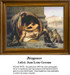 A Greek philosopher named Diogenes sits inside a barrel holding a lamp, surrounded by three dogs, designed as a PDF pattern from Jean Leon Gerome.