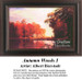 A vibrant landscape of autumnal woods with trees in fiery hues of red and orange, designed as a large cross stitch pattern by Albert Bierstadt.