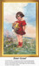 A little girl in a red dress holds a basket of yellow flowers in a field, designed as a counted cross stitch pattern, perfect for your next cross.