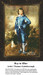 A boy in a blue Van-Dyck costume stands confidently against a light background, composed as a counted cross stitch pattern.