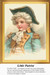 A boy in patriot clothing with a tricorn hat, fancy shirt, and buttoned jacket, shown in this cross stitch pattern titled Little Patriot.