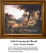 A detailed counted cross-stitch pattern preview of Thomas Doughty's painting, "Girls Crossing the Brook." The Hudson River School landscape design depicts two young girls wading across a forest stream framed by leafy trees and distant hills, capturing idyllic harmony under warm, ambient light.