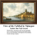 A grand fortified castle overlooks the River Waal with several boats below, yours as a counted cross stitch kit from Jan Van Goyen.