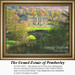 A grand estate with classic architecture sits among trees in autumn colors, translated into a counted cross stitch design.
