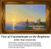 A city skyline at sunset, with minarets and a temple, immortalized as a counted cross stitch pattern by artist Ivan Aivazovsky.