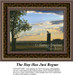 A lone bird perches atop a post as dawn breaks over a peaceful landscape, ideal for your next cross stitch project.