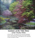 A serene pond with lily pads and a bridge, surrounded by colorful Japanese maples, captured as a counted cross stitch pattern.