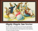 A group of bunnies plays musical instruments atop colorful Easter eggs, designed as a counted cross stitch pattern, waiting as your next cross stitch.