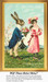 A hare in Victorian attire offers a bouquet to a young woman in a pink dress, shown as a downloadable printable pattern for cross stitch.