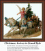 An angel rides in a horse-drawn carriage filled with toys, crafted as a counted cross stitch design that brings holiday cheer.