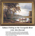 A serene river scene shows three fishermen in a canoe, framed by trees, designed as a PDF chart from a painting by Albert Bierstadt.