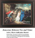 A woman in a flowing white dress reaches away from a lecherous man in red, brought to life as a counted cross stitch pattern.