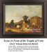 A scene outside the Temple of Vesta with people and animals gathered, designed as a counted cross stitch pattern by Johann Heinrich Burkel.