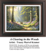 Golden sunbeams stream through a dense canopy of tall pine trees into a vibrant woodland clearing filled with colorful wildflowers and a majestic buck with a deer in a serene landscape cross-stitch chart.