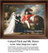 Colonel Fitch stands in army uniform beside his horse, engaging with his two sisters, immortalized as a counted cross stitch pattern.