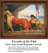 Two women lounge in an exotic setting, one in carmine and the other draped in gold, frozen in time as a counted cross stitch pattern.