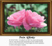 Two pink roses leaning on each other fill the frame of this counted cross stitch chart, surrounded by lush green foliage, creating a harmonious scene.