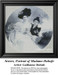 Two women sit side by side, one in a frilly white dress and the other in a dark outfit, frozen in time as a counted cross stitch pattern.