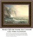 A rocky cliff rises above a stormy sea, with waves crashing against the shore in this xstitch chart by William Trost Richards from the 19th century.