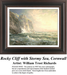A rocky cliff rises above a stormy sea, with waves crashing against the shore in this xstitch chart by William Trost Richards from the 19th century.