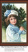 A young girl carries a small tree over her shoulder while wearing a blue winter hat and jacket, captured as a counted cross stitch pattern.