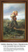 Two children flee from an approaching storm, with the older child carrying her sibling on her back, reimagined as a counted cross stitch pattern.