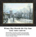A winter scene with people walking outside a city gate, trees covered in snow, designed as a PDF chart from a painting by Anders Andersen.