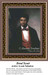 A portrait of Dred Scott, dressed in formal attire with a red bow tie, rendered as a counted cross stitch kit by artist Louis Schultze.