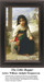 A forlorn little girl sitting barefoot on a stoop with her hand extended, designed as a xstitch kit by William Adolphe Bouguereau.