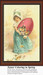 A young girl in a spring bonnet stands holding a large red Easter egg with flowers at her feet, designed as a counted cross stitch kit.