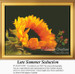 A large sunflower with vibrant yellow petals rests against a dark background, designed as a counted xstitch pattern for floral decor.