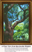 A large mature tree with a thick trunk and sprawling branches fills the image, surrounded by vibrant green leaves, showcased as a digital pattern.