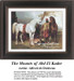 A white horse stands beside a man dressed in traditional attire, with a brown horse nearby, waiting as your next cross stitch project.