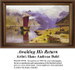 A woman sits on the shore beside a tranquil fjord, watching a boat sail back, ready for your next cross stitch project.