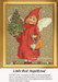 An angel in a red coat stands in the snow, holding a Christmas tree and gifts, designed as a counted cross stitch kit by Sunrays Creations.