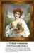 A gentle-eyed young woman cradles a small terrier in her arms before a garden fountain, brought to life as a counted cross stitch pattern.