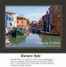 Colorful homes line a canal in Burano, Italy, with gondolas docked along the waterway in this counted cross stitch pattern.