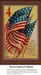 Three American flags wave in the wind against a gold background, composed as a counted cross stitch pattern celebrating liberty.