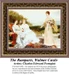 Three women are seated outdoors, with one standing and holding flowers, captured as a counted cross stitch pattern by Charles Edward Perugini.
