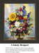 A vase overflows with an assortment of colorful flowers against a sunny background, translated into a counted cross stitch design.