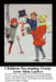 Children decorate a snowman in a snowy scene, designed as a PDF chart from a painting by Hilda Lambert, using bright colors on aida cloth.