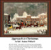 A winter scene shows horse-drawn carriages and people bustling through a snowy street, designed as a digital pattern from James Pollard's art.