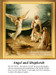 An angel appears to a group of shepherds at night, sharing news of the Christ child's birth; this is a downloadable pattern for cross stitch projects.