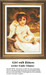A girl in a white dress sits on a bench, holding two kittens, with a happy expression, created as a PDF pattern by artist Emile Munier.