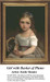 A young girl with brown hair and a blue ribbon stands holding a basket of plums, captured in a counted cross stitch design by Emile Munier.